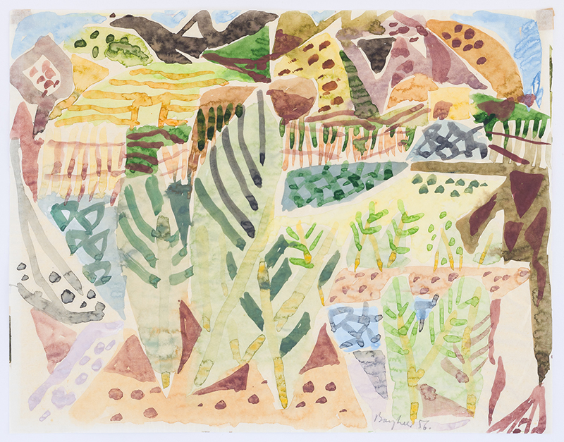 In unserer Galerie zum Verkauf stehendes Bild von Eduard Bargheer (Maler, Expressionismus): Berg im Schilf