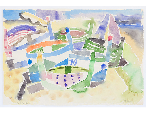 In unserer Galerie zum Verkauf angebotenes Bild von Eduard Bargheer (Maler, Expressionismus): Boote (groß)