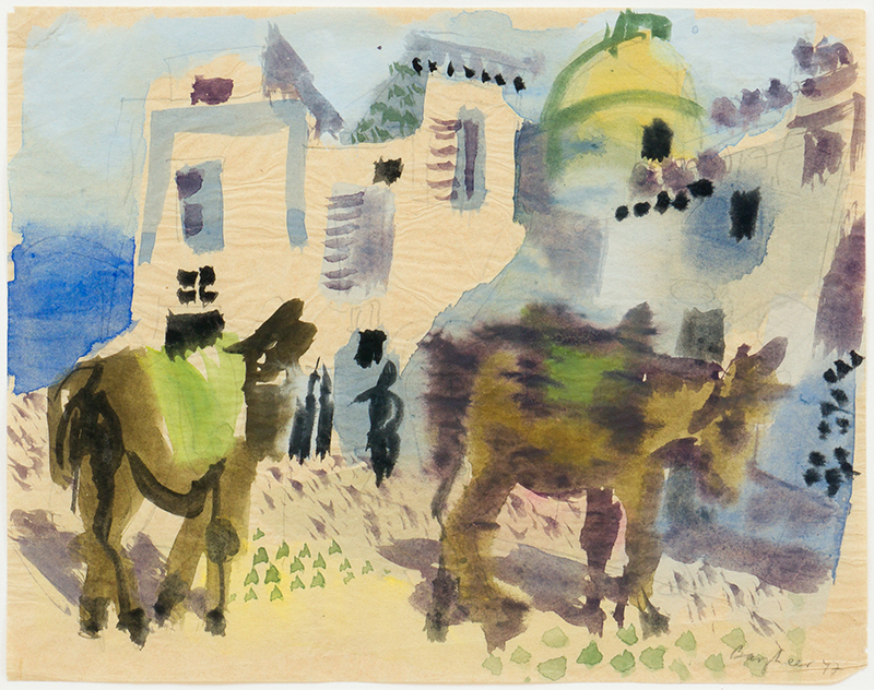 In unserer Galerie zum Verkauf stehendes Bild von Eduard Bargheer (Maler, Expressionismus): Esel am Strand von Sant Gaetano