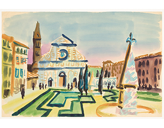 In unserer Galerie zum Verkauf angebotenes Bild von Eduard Bargheer (Maler, Expressionismus): Florenz im Regen (klein)