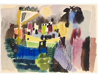 In unserer Galerie zum Verkauf angebotenes Bild von Eduard Bargheer (Maler, Expressionismus): Porto d'Ischia mit aufgehendem Vollmond (klein)