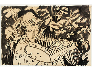 In unserer Galerie zum Verkauf angebotenes Bild von Ernst-Ludwig Kirchner (Maler, Expressionismus): Frau im Grünen (klein)