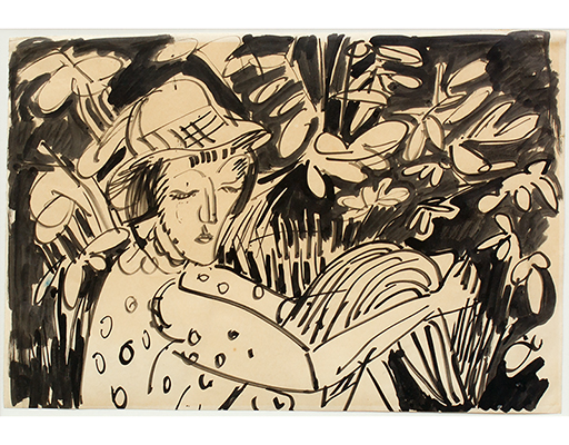In unserer Galerie zum Verkauf angebotenes Bild von Ernst-Ludwig Kirchner (Maler, Expressionismus): Frau im Grünen (groß)
