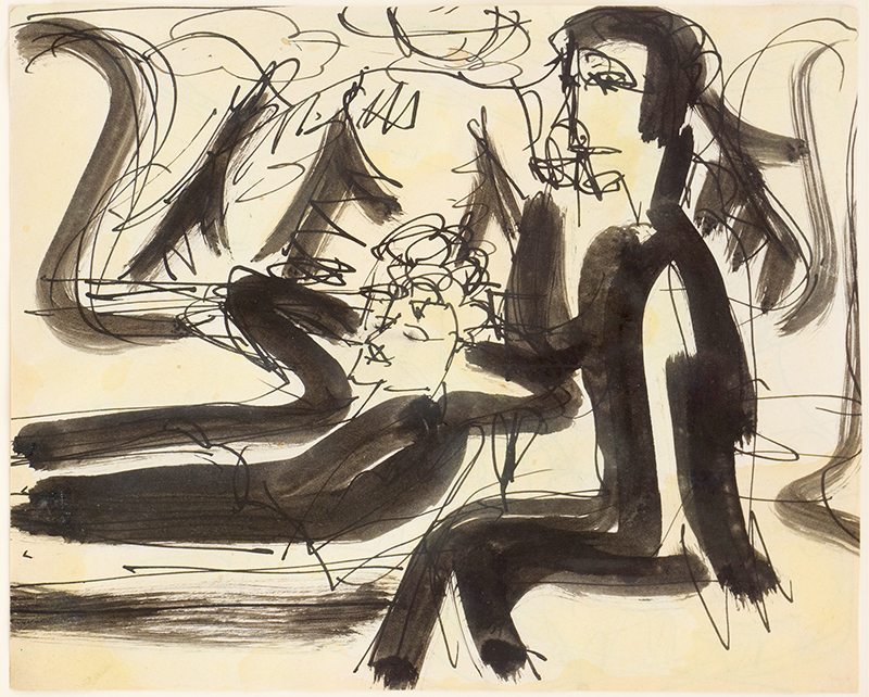 In unserer Galerie zum Verkauf stehendes Bild von Ernst-Ludwig Kirchner (Maler, Expressionismus): Im Zug, Albert Müller und Ernst Ludwig Kirchner