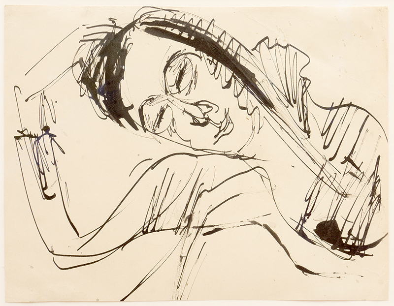 In unserer Galerie zum Verkauf stehendes Bild von Ernst-Ludwig Kirchner (Maler, Expressionismus): Ruhender Frauenkopf