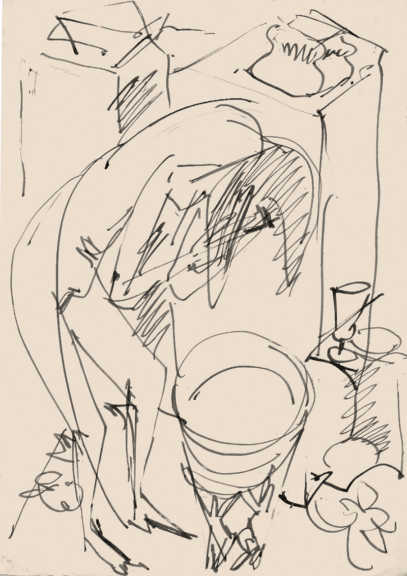 In unserer Galerie zum Verkauf stehendes Bild von Ernst-Ludwig Kirchner (Maler, Expressionismus): Sich waschende Frau