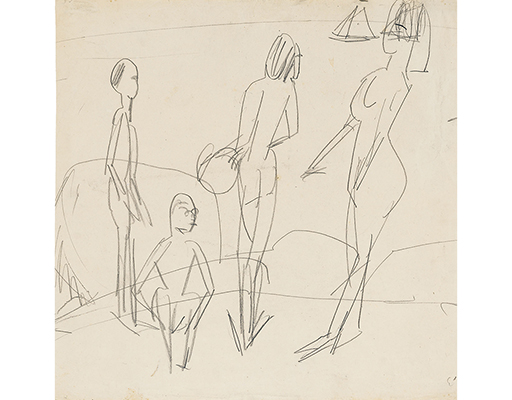 Buy the original pencil drawing "Four playing bathers" (large) by Ernst Ludwig Kirchner (Painter, Expressionism) at our gallery.