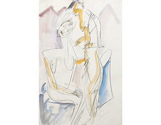 In unserer Galerie zum Verkauf angebotenes Bild von Ernst-Ludwig Kirchner (Maler, Expressionismus): Zwei nackte Mädchen (klein)