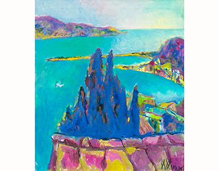 In unserer Galerie zum Verkauf angebotenes Bild von Heinrich Steiner (Maler, Expressionismus): Kleiner Hafen in der Bucht (klein)