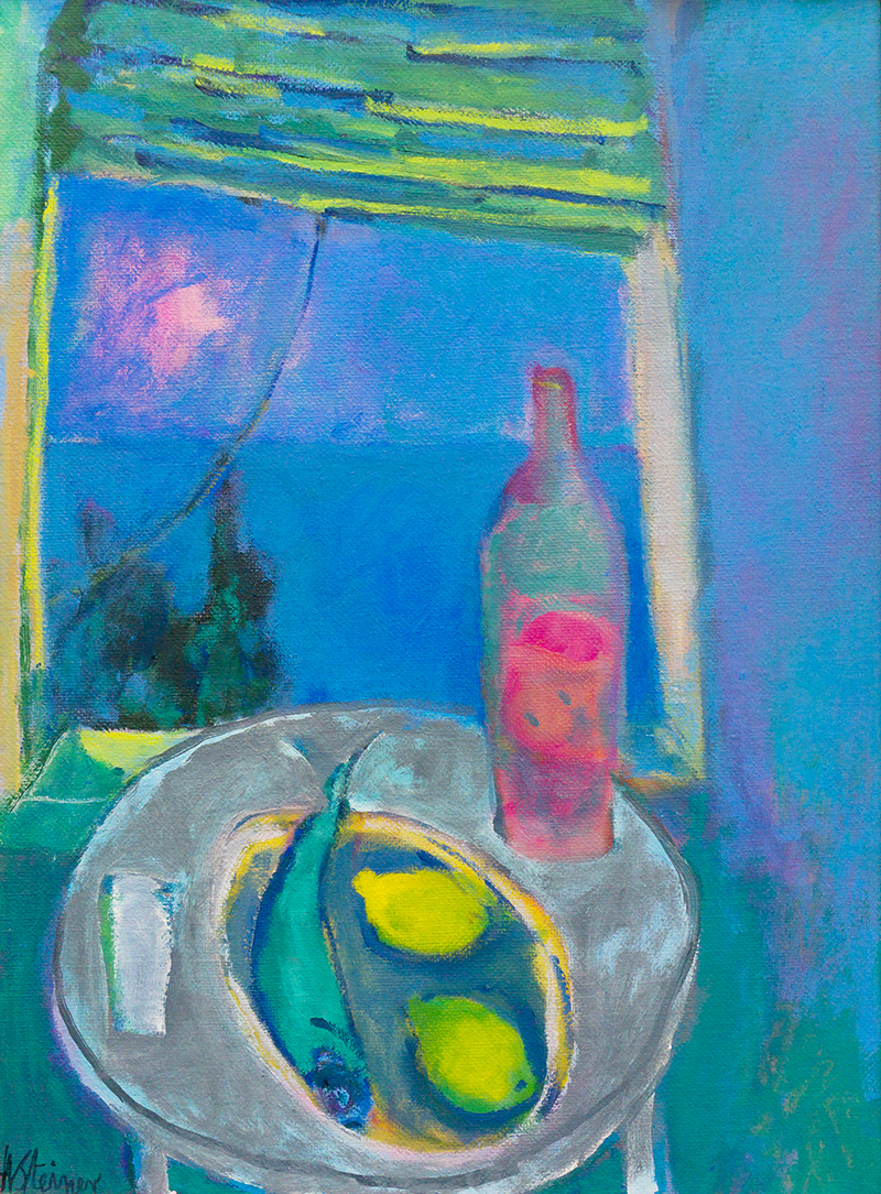 In unserer Galerie zum Verkauf stehendes Bild von Heinrich Steiner (Maler, Expressionismus): Stillleben mit Fisch und Zitrone