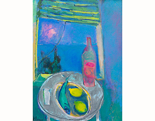 In unserer Galerie zum Verkauf angebotenes Bild von Heinrich Steiner (Maler, Expressionismus): Stillleben mit Fisch und Zitrone (klein)
