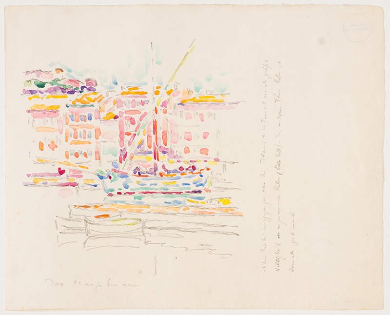 In unserer Galerie zum Verkauf stehendes Bild von Ivo Hauptmann (Maler, Expressionismus): Segelschiff im Hafen von St. Tropez