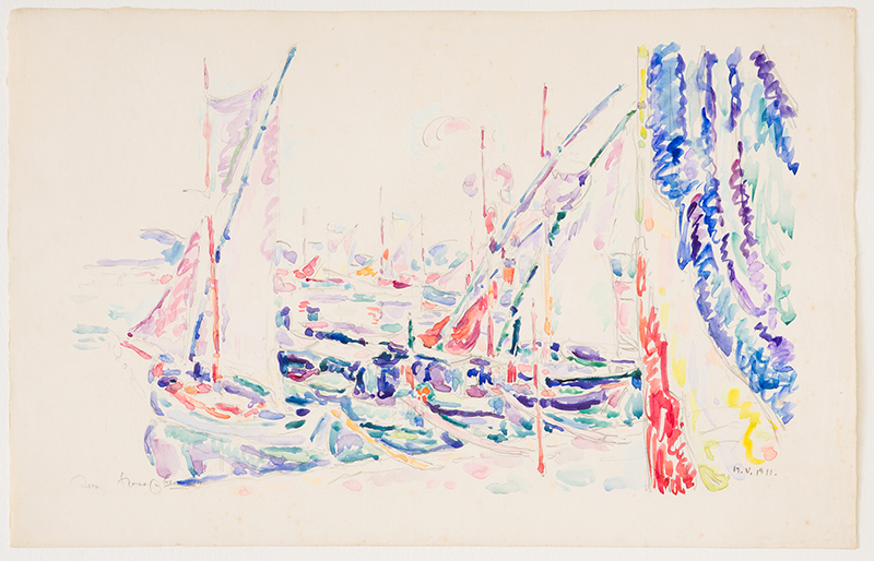 In unserer Galerie zum Verkauf stehendes Bild von Ivo Hauptmann (Maler, Expressionismus): Segelschiffe in St. Tropez