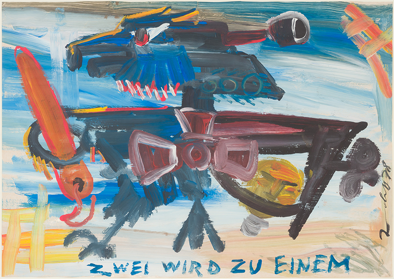 In unserer Galerie zum Verkauf stehendes Bild von J&ouml;rg Immendorff (Maler, Informell): Zwei wird zu Einem