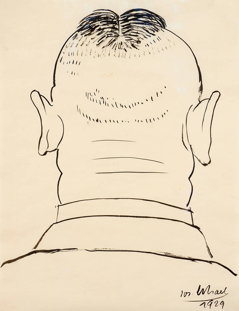 In unserer Galerie zum Verkauf stehendes Bild von Josef Scharl (Maler, Expressionismus): Glatzkopf von hinten (Stiernacken)