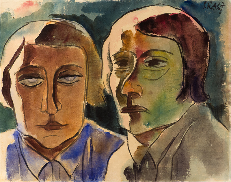 Buy the original watercolor "Double portrait Emy" by Karl Schmidt-Rottluff (Painter, Impressionism) at our gallery.