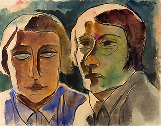 Buy the original watercolor "Double portrait Emy" (small) by Karl Schmidt-Rottluff (Painter, Expressionism) at our gallery.