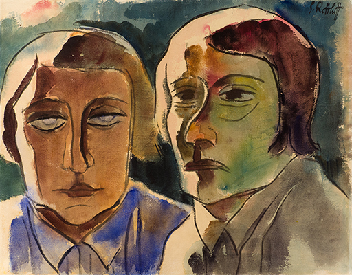 Buy the original watercolor "Double portrait Emy" (large) by Karl Schmidt-Rottluff (Painter, Expressionism) at our gallery.