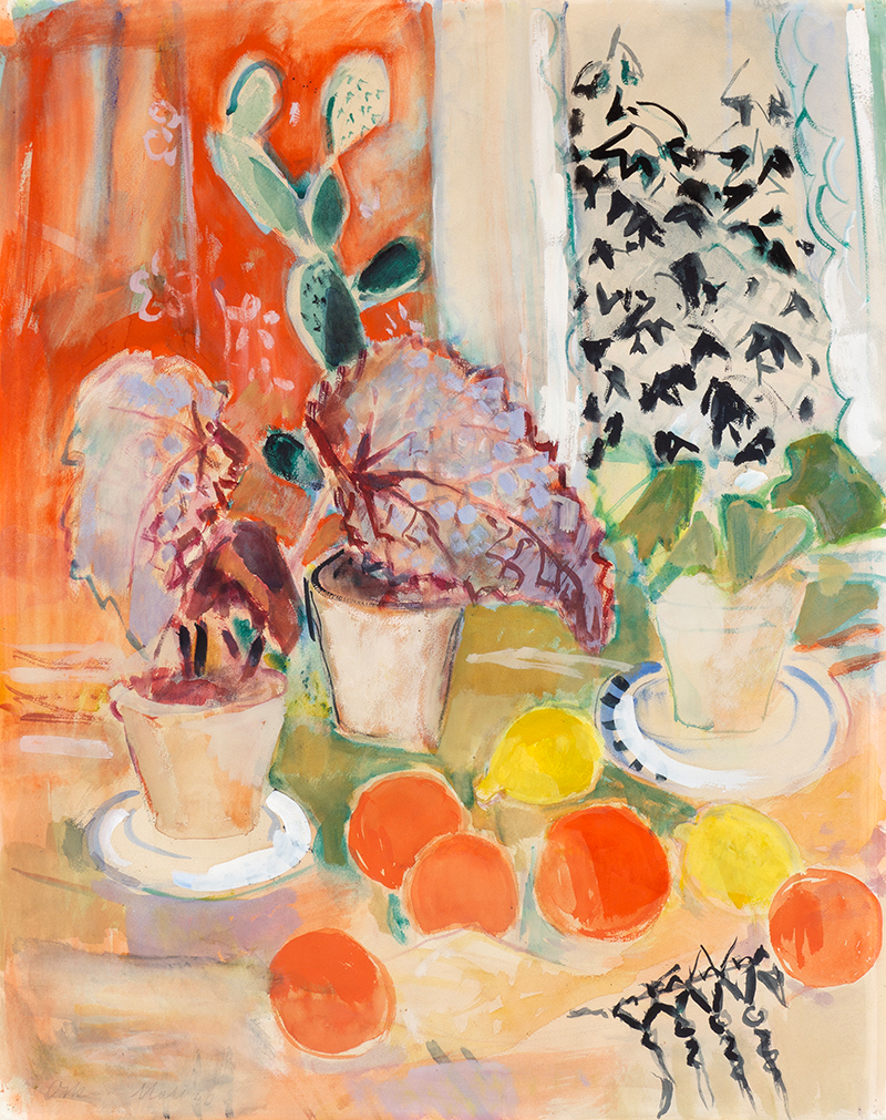 Buy the original watercolor "Still life with cactus and citrus fruits" by Oskar Moll (Painter, Impressionism) at our gallery.