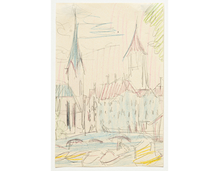 In unserer Galerie zum Verkauf angebotenes Bild von Ernst-Ludwig Kirchner (Maler, Expressionismus): Fraum&uuml;nster und St. Peter (Z&uuml;rich)(klein)