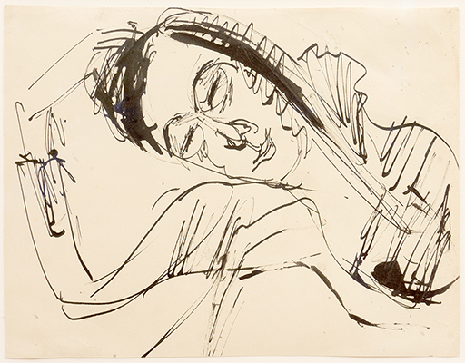 In unserer Galerie zum Verkauf angebotenes Bild von Ernst-Ludwig Kirchner (Maler, Expressionismus): Ruhender Frauenkopf (groß)