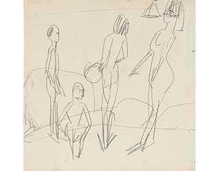 Buy the original pencil drawing "Four playing bathers" (small) by Ernst Ludwig Kirchner (Painter, Expressionism) at our gallery.