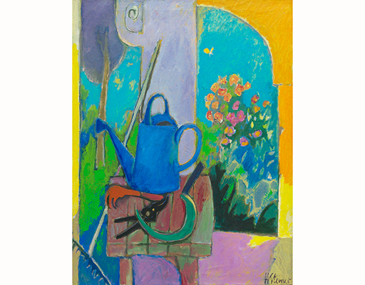 In unserer Galerie zum Verkauf angebotenes Bild von Heinrich Steiner (Maler, Expressionismus): Stillleben auf der Loggia in Lerici (gro&szlig;)