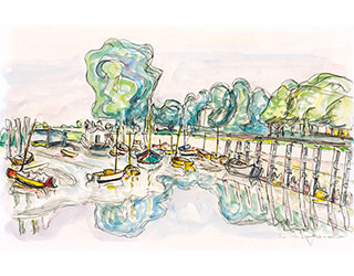 Buy the original watercolor "Boats at the outer Alster" (small) by Ivo Hauptmann (Painter, Expressionism) at our gallery.