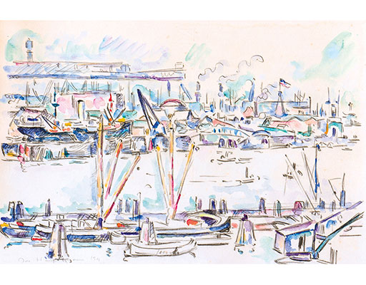 In unserer Galerie zum Verkauf angebotenes Bild von Ivo Hauptmann (Maler, Expressionismus): Hamburger Hafen (groß)
