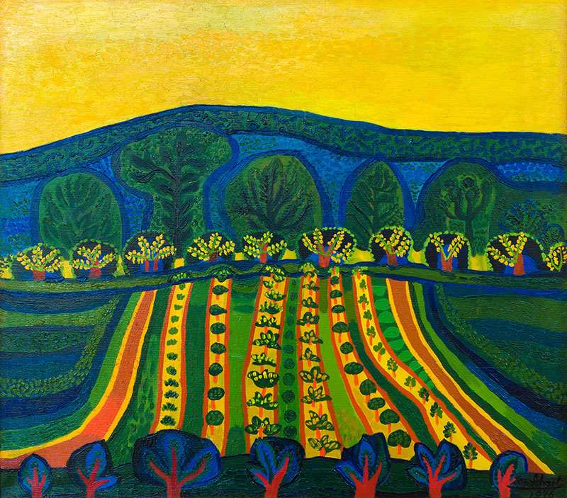 In unserer Galerie zum Verkauf stehendes Bild von Josef Scharl (Maler, Expressionismus): Blühende Felder