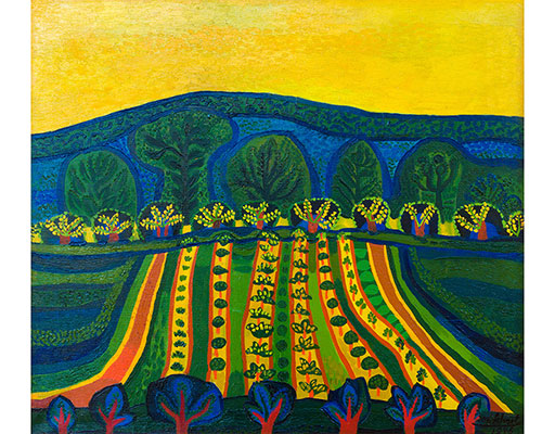 In unserer Galerie zum Verkauf angebotenes Bild von Josef Scharl (Maler, Expressionismus): Blühende Felder (groß)