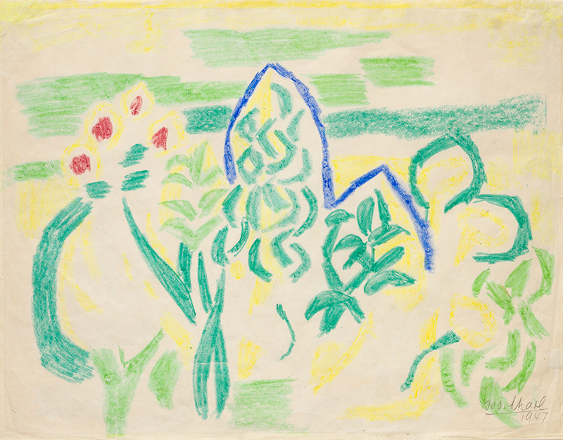 In unserer Galerie zum Verkauf stehendes Bild von Josef Scharl (Maler, Expressionismus): Pflanzen im Park