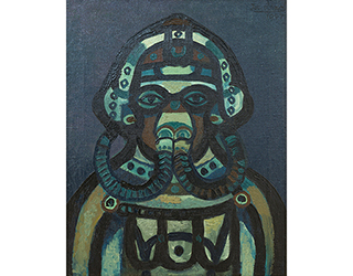 In unserer Galerie zum Verkauf angebotenes Bild von Josef Scharl (Maler, Expressionismus): Pilot mit Maske (klein)