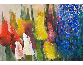 In unserer Galerie zum Verkauf angebotenes Bild von Klaus Fußmann (Maler): Tulpen und Vergissmeinnicht (klein)